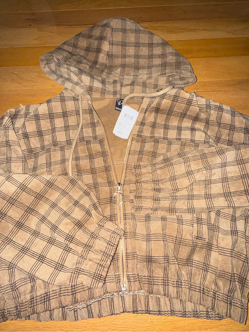 Windsor Tan Plaid Hooded Zip Shirt Jacket
